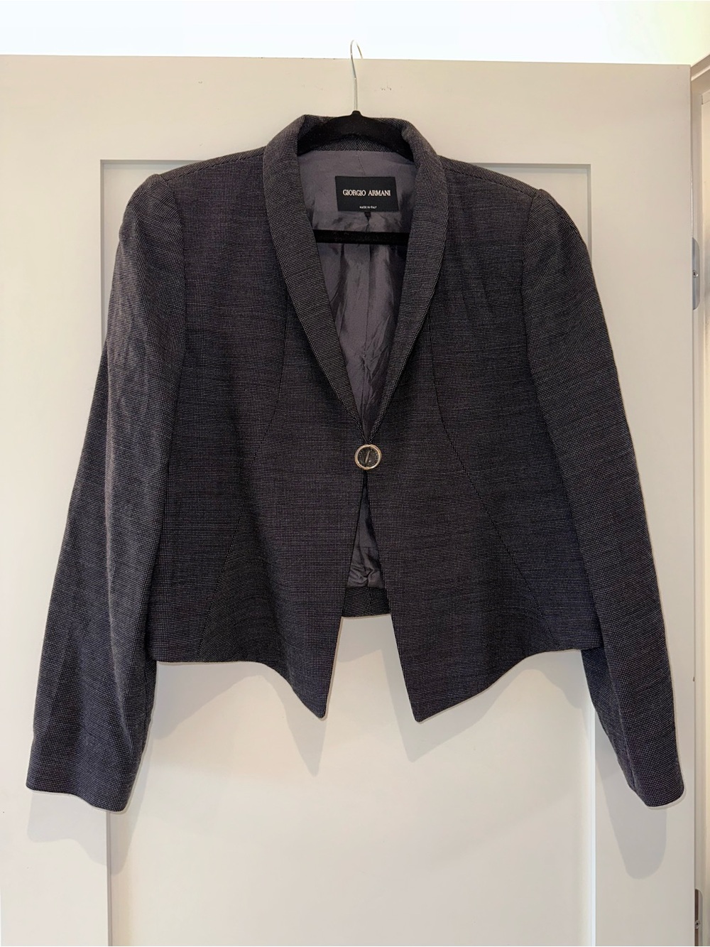 Giorgio Armani Charcoal Cropped Single-Button Blazer